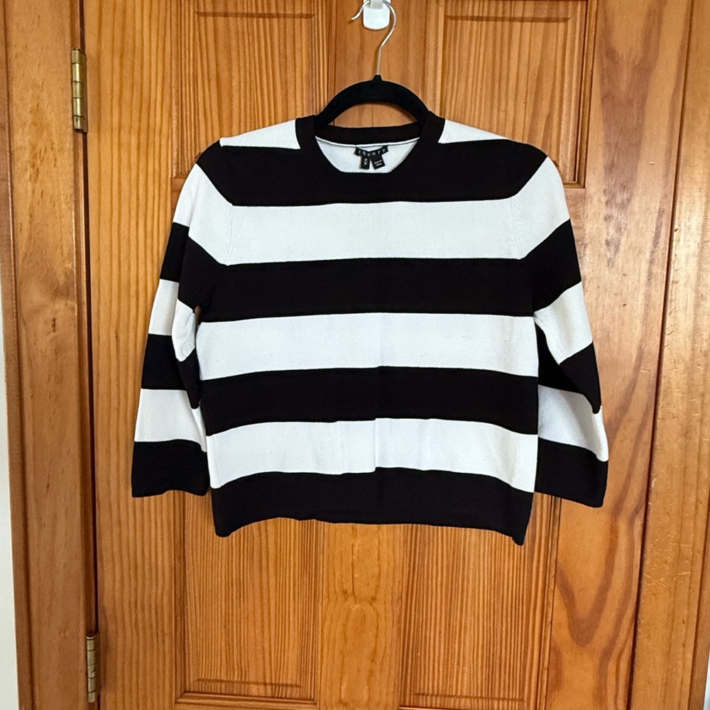 Black and White Striped, Cropped Theory Sweater, Size Medium